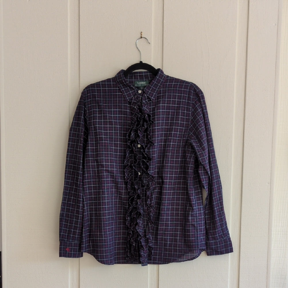 Ralph Lauren Navy and Red Windowpane Plaid Shirt